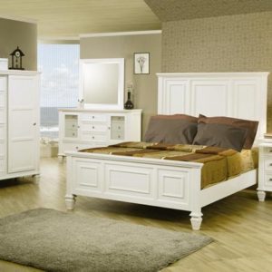 Sandy Beach (White) King Size Bed, Dresser, Mirror, & Nightstand Set