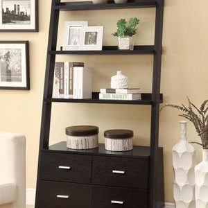 Leaning Ladder Bookshelf with 2 Drawers