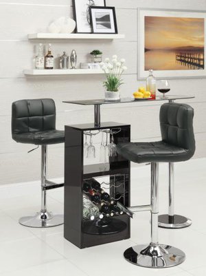 Black Storage Bar Table with Bar Stools