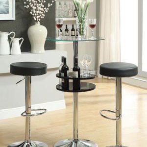 Tempered Glass Top Bar Table with Storage and Bar Stools