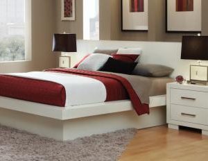Jessica White California King Size Platform Bed, Dresser, Mirror, & (2) Panel Nightstands Set