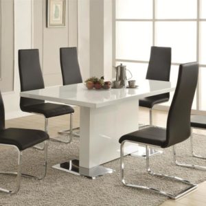 Modern White 5 pc Dining Room Set with Black Chairs