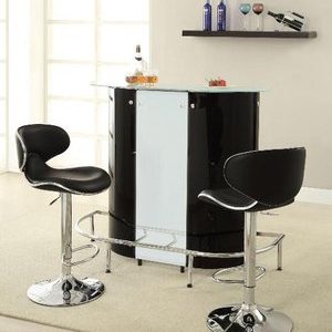 Bar Unit with Frosted Glass Top & Two Bar Stools