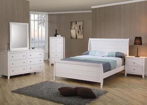 Selena Youth Twin Size Sleigh Bed, Dresser, Mirror & Nightstand Set