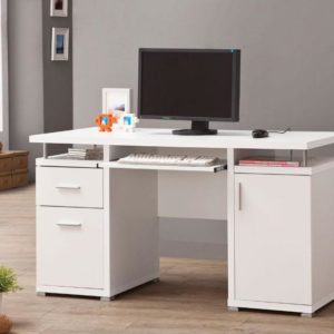 White Computer Desk with 2 Drawers & Cabinet