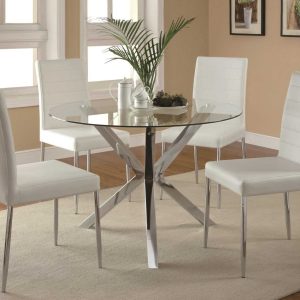 Vance White Contemporary 5-Piece Glass Top Table and Chair Set