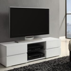 High Gloss White TV Stand with Glass Shelf