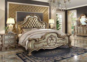 Dresden Gold Patina Queen Bed, Dresser, Mirror, & Nightstand Set