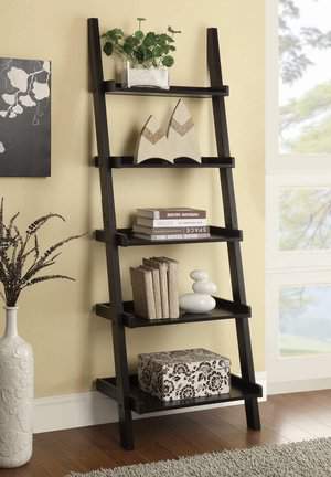 Cappuccino Ladder Bookcase with 5 Shelves
