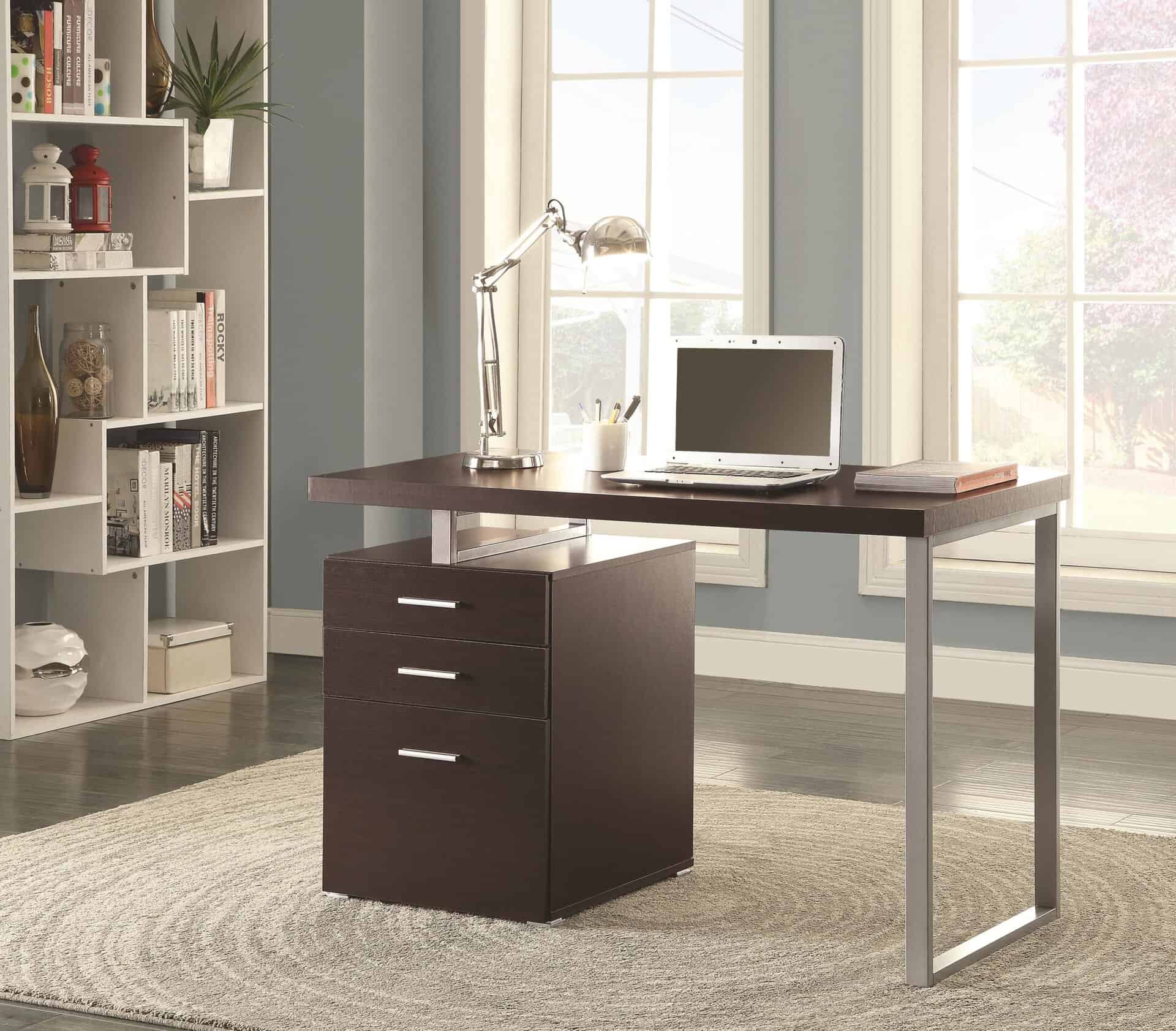 Cappuccino Writing Desk with File Drawer and Reversible Set-Up