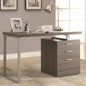 Weathered Grey Writing Desk with File Drawer and Reversible Set-Up