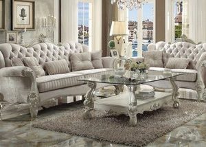 Versailles Bone White Finish/ Ivory Velvet Sofa & Love Seat