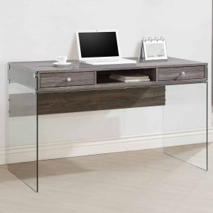 Weathered Grey Modern Computer Desk with Glass Sides