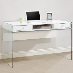 White Modern Computer Desk with Glass Sides