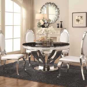 Anchorage Faux Marble and Chrome Stainless Steel 5 Piece Dining Table Set