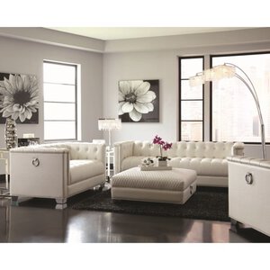 Chaviano Low Profile Pearl White Tufted Loveseat - Image 2