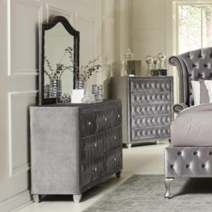 Deanna Upholstered Arched Frame Dresser & Mirror