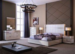 Paris Modern Queen Size Bed, Dresser, Mirror, Chest, and Nightstand