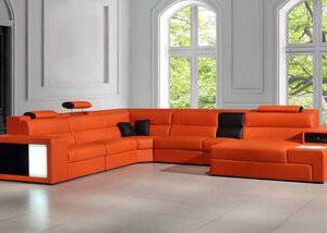 Divani Casa Polaris - Contemporary Bonded Leather Orange Sectional Sofa