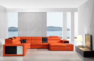 Divani Casa Polaris - Contemporary Bonded Leather Orange Sectional Sofa - Image 2