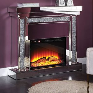 Noralie Beveled Glass Mirrored & Faux Diamond Fireplace