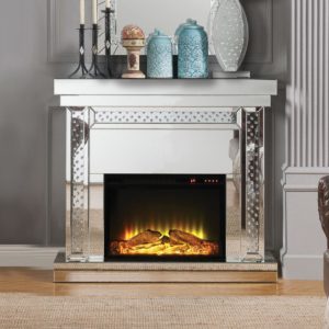 Nysa Mirrored & Faux Crystals Fireplace