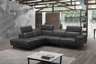 Davenport Leather Sectional in Grey