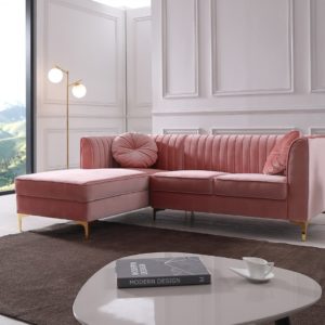 Divani Casa Rachel Modern Pink Velvet Sectional Sofa