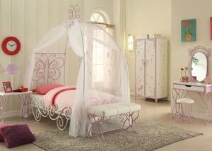 Priya Il Twin Canopy Bed, Nightstand, Armoire, Bench & Vanity Set