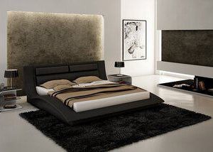 Queen Wave Bed in Black with 2 Nightstands