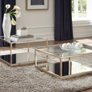 Rose Brass Glass and Mirror 2 Pc Table Set