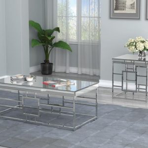 Geometric Mirrored Top Coffee Table and End Table Set