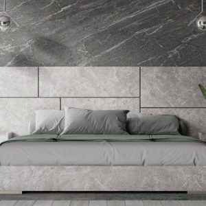 Nova Domus Marbella - Italian Modern Grey Queen Marble Bed w/ 2 Nightstands