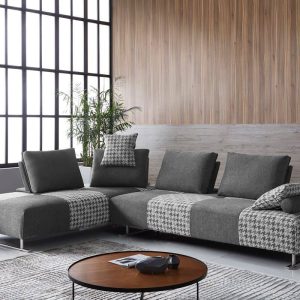 Divani Casa Cooke Modern Grey Houndstooth Fabric Modular Sectional Sofa Bed