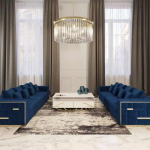 Divani Casa Mobray - Glam Blue & Gold Fabric Sofa