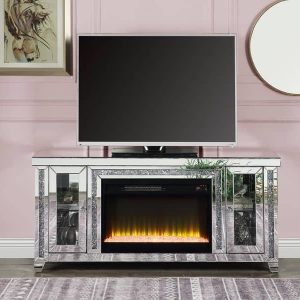 Noralie Mirrored & Faux Diamonds LED Fireplace TV Stand