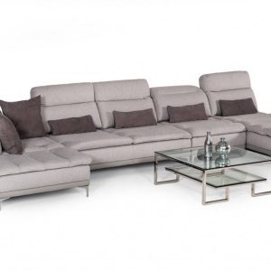 David Ferrari Horizon - Modern Grey Fabric + Grey Leather U Shaped Sectional Sofa