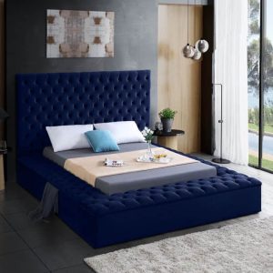 Bliss Blue Queen Velvet Bed