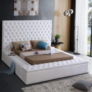 Bliss White Queen Velvet Bed
