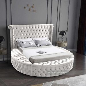 Luxus Cream Velvet Queen Bed