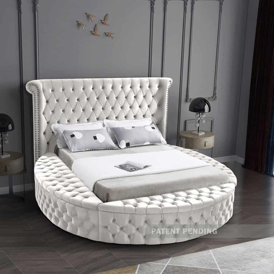 Luxus Cream Velvet Queen Bed