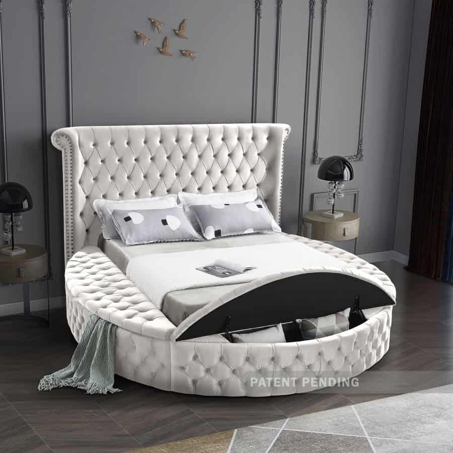 Luxus Cream Velvet Queen Bed - Image 2