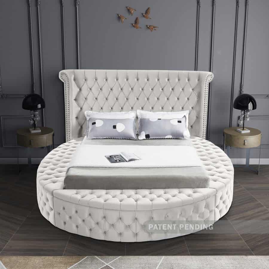 Luxus Cream Velvet Queen Bed - Image 3