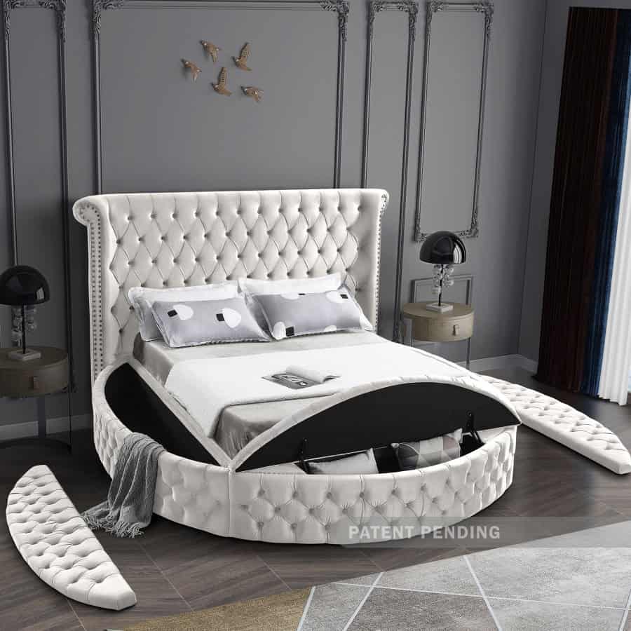 Luxus Cream Velvet Queen Bed - Image 4