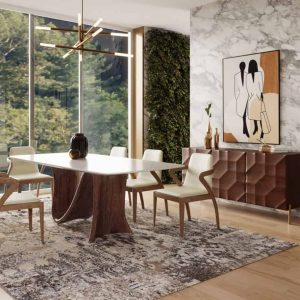 Modrest Carrizo - Contemporary Walnut + Marble Dining Table and Chairs