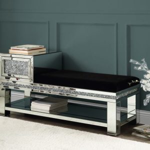 Noralie Faux Diamond Bench with Storage Drawer