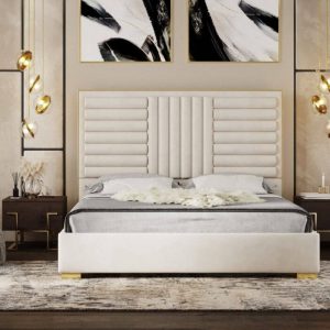 Modrest Daystar - Eastern King Modern Beige Velvet & Gold Bed