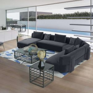 Divani Casa Bayou - Contemporary Grey Velvet U Shaped Sectional Sofa