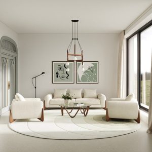 Modrest Fleury - Contemporary Cream Fabric and Walnut Living Room Collection