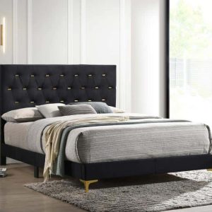 Kendall Tufted Panel Eastern King Bed Black and Gold